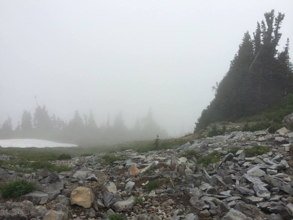 Hiking the heavens inside of a cloud.
