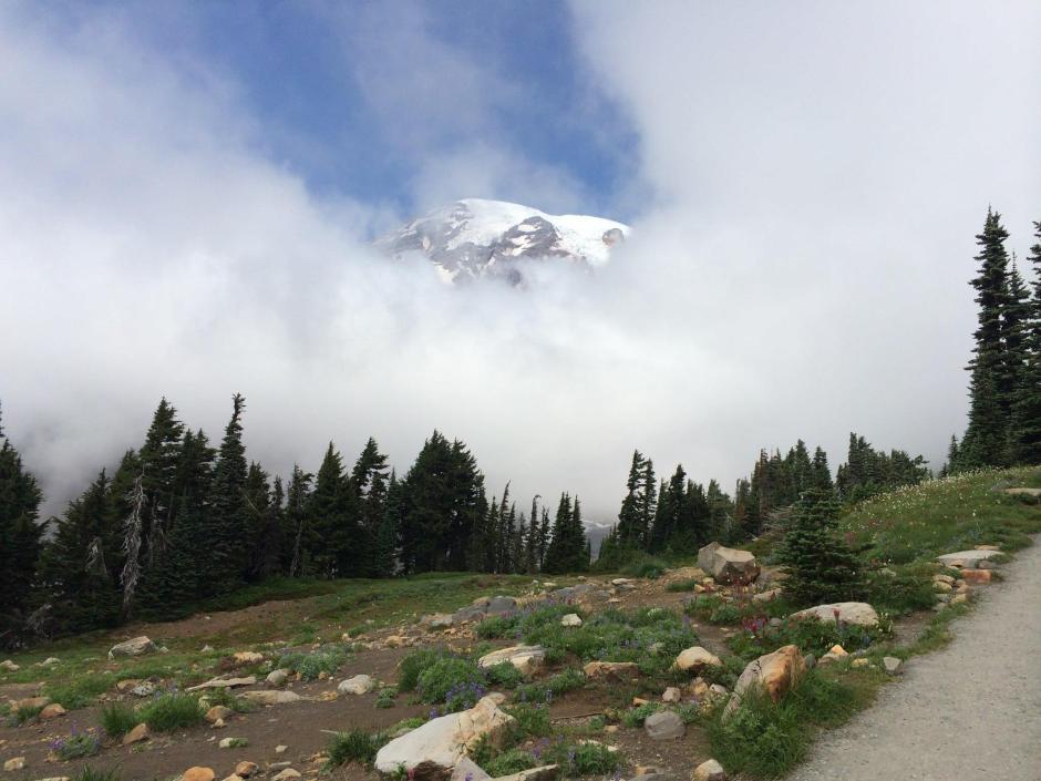 Mount Rainier as the clouds break for but a moment.
